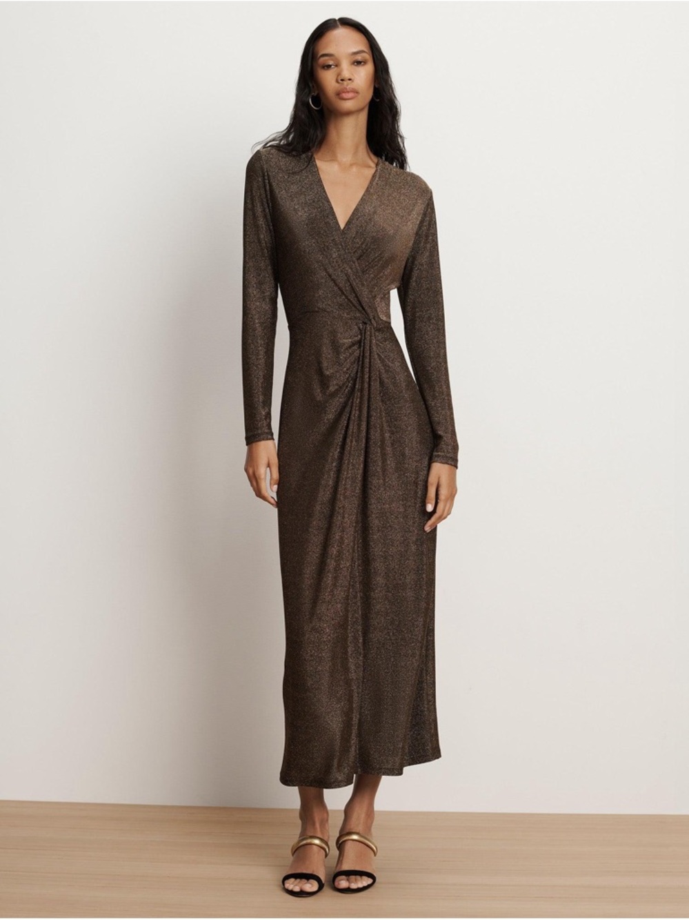 NWT Veronica Beard Neomie Metallic shimmer sparkle gold bronze Midi Dress S